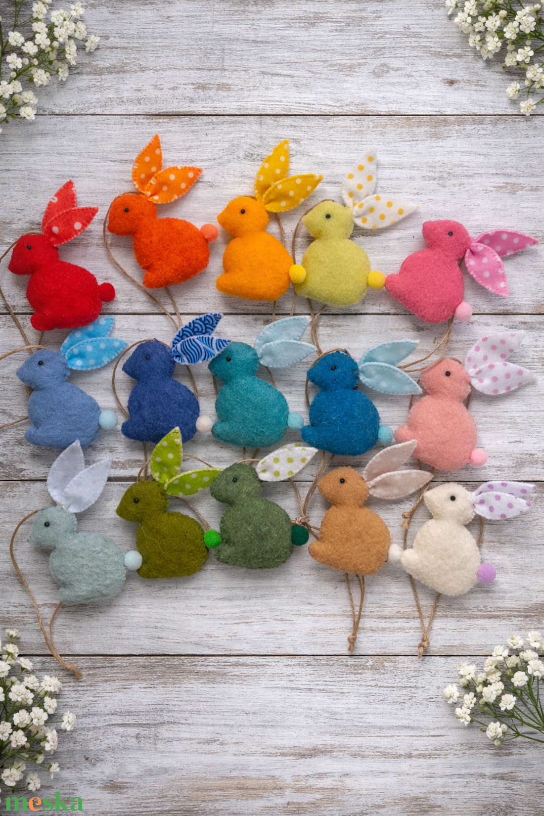  Pöttyösfülü mini húsvéti filc nyuszik. - ünnepi díszek, dekorációk - húsvéti díszek és dekorációk - húsvéti tojásfadíszek - Meska.hu