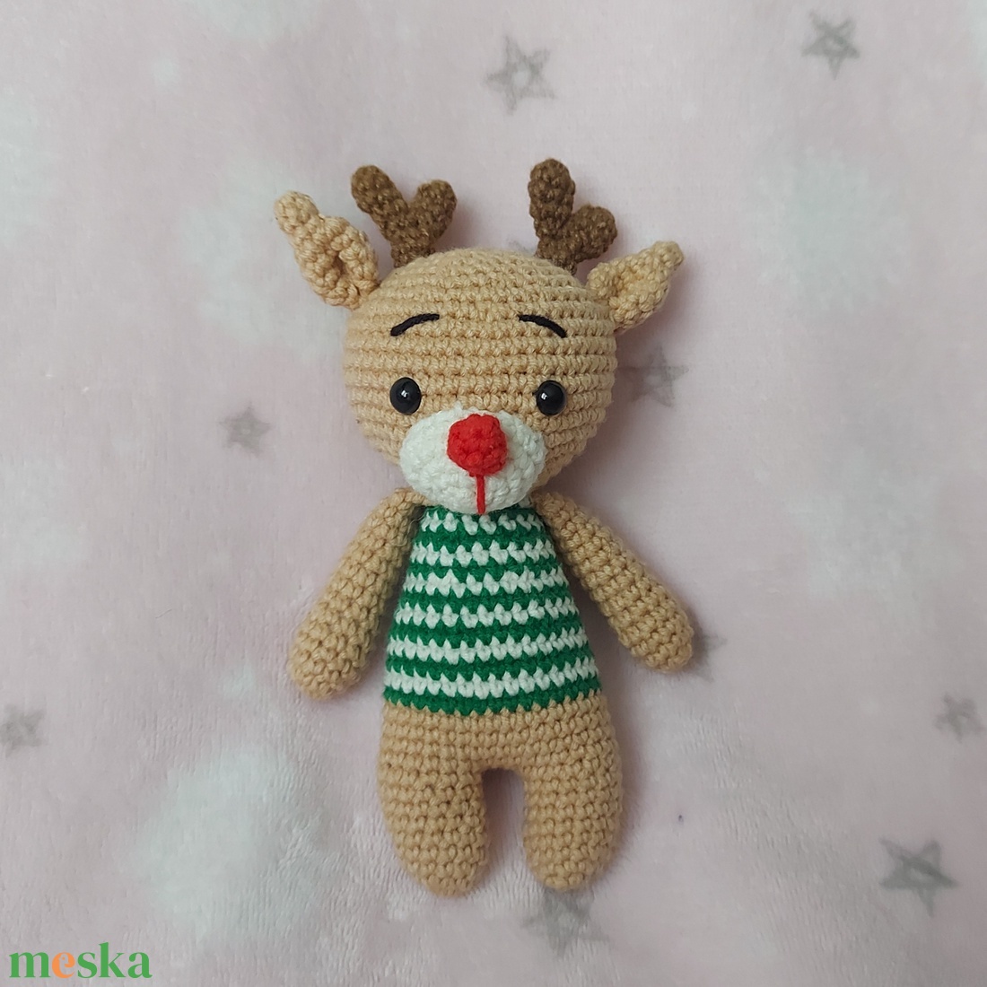 Horgolt kicsi csíkos szarvas - karácsony - karácsonyi lakásdekoráció - karácsonyi manók, figurák - Meska.hu
