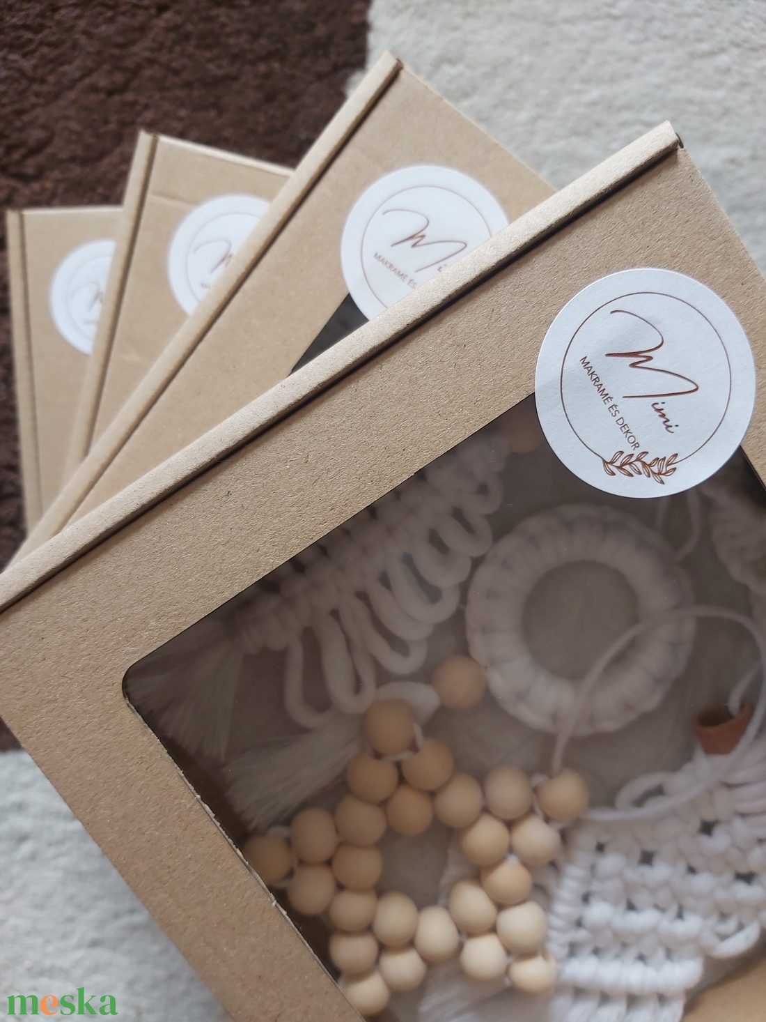 Makramé karácsonyi dísz 5 db-os dobozban - karácsony - karácsonyi lakásdekoráció - karácsonyfadíszek - Meska.hu