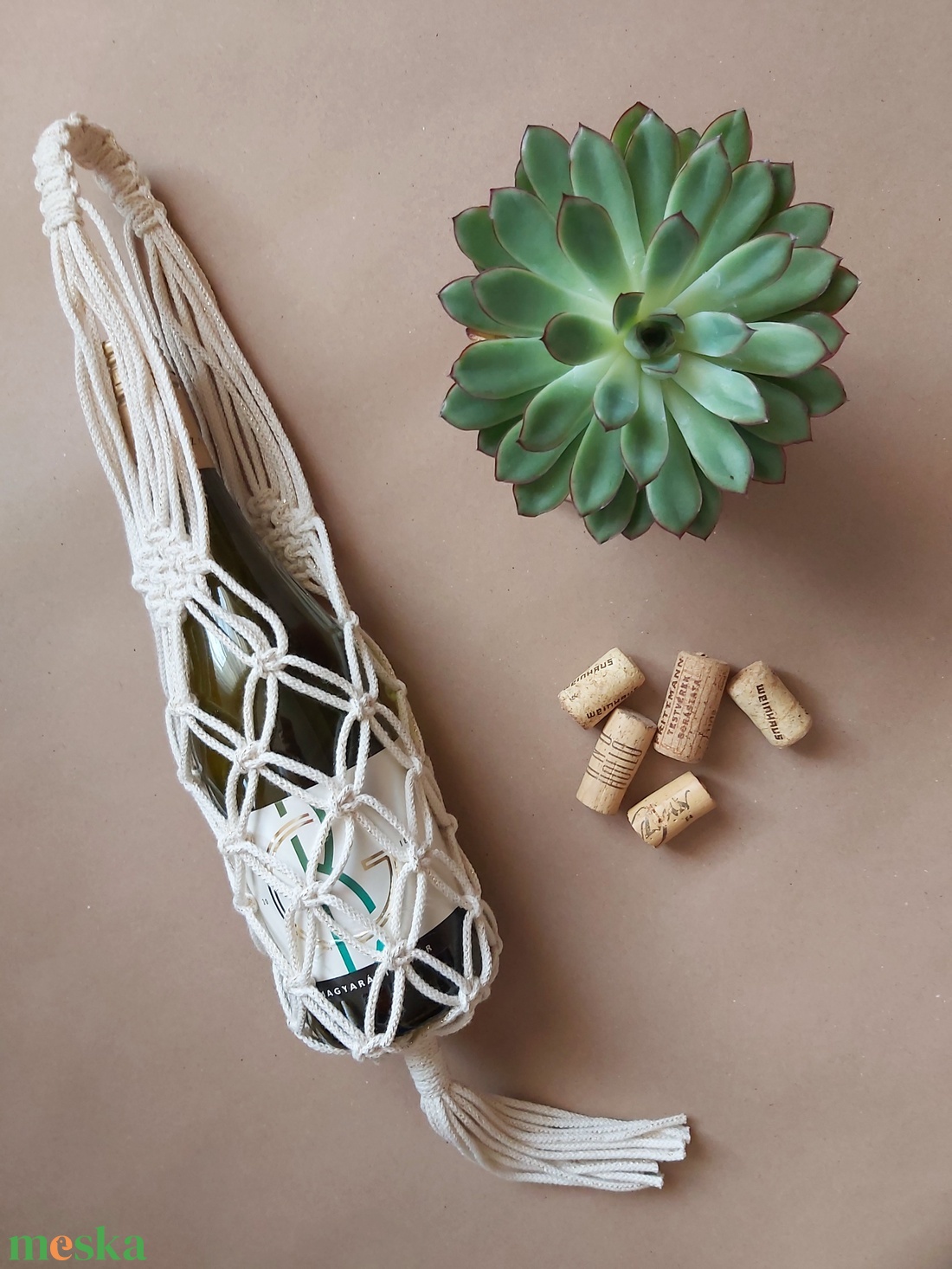 Makramé italtartó - otthon & életmód - konyhafelszerelés, tálalás - tálalás - bortartó - Meska.hu