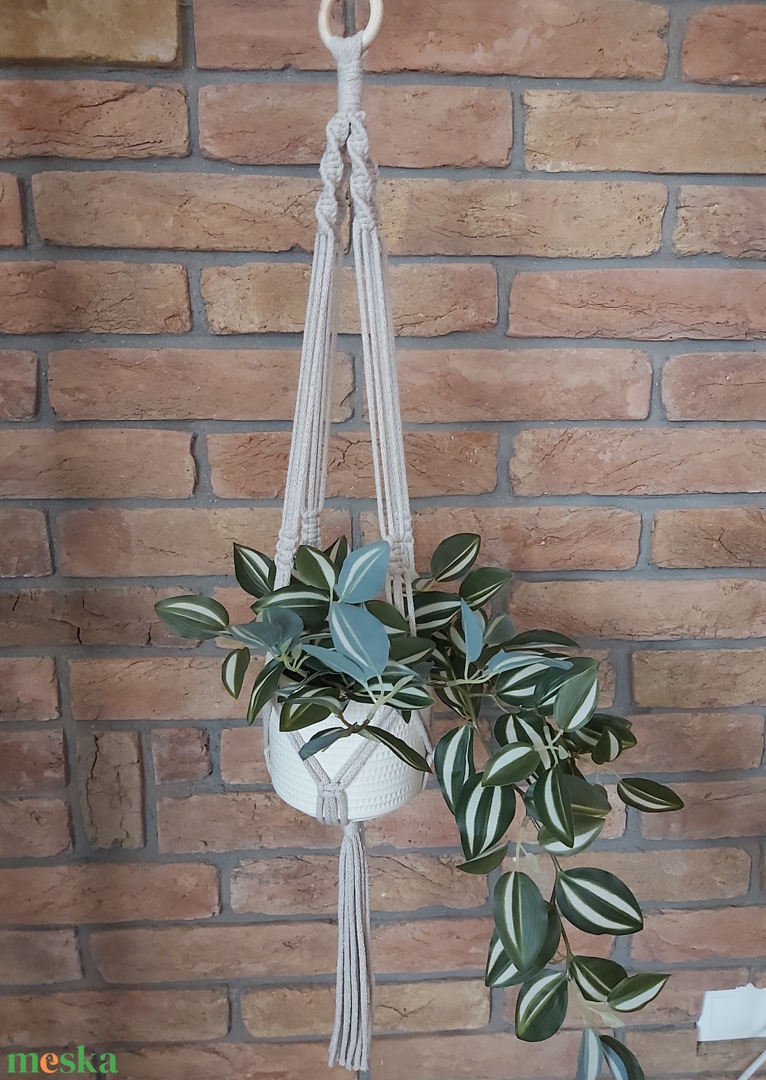 Makramé függő virágtartó - otthon & életmód - dekoráció - virágdísz és tartó - virágtartó - Meska.hu