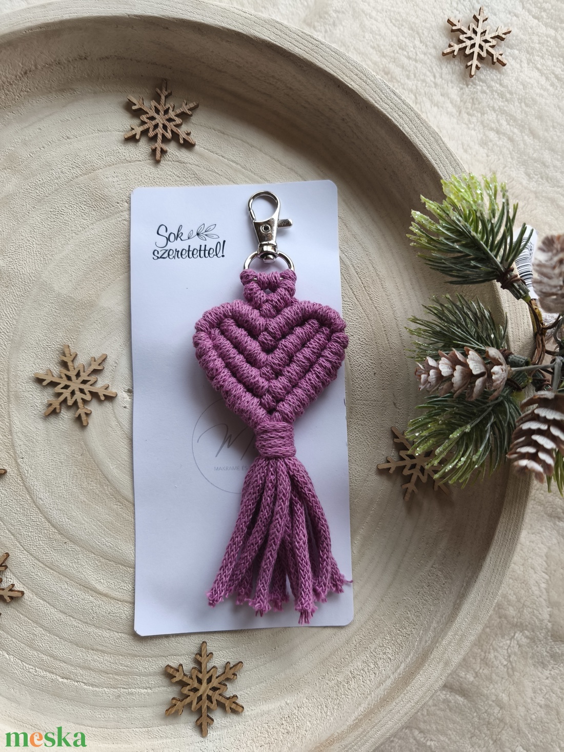 Makramé szív kulcstartó - táska & tok - kulcstartó & táskadísz - kulcstartó - Meska.hu