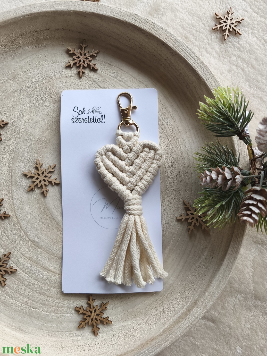 Makramé szív kulcstartó - táska & tok - kulcstartó & táskadísz - kulcstartó - Meska.hu