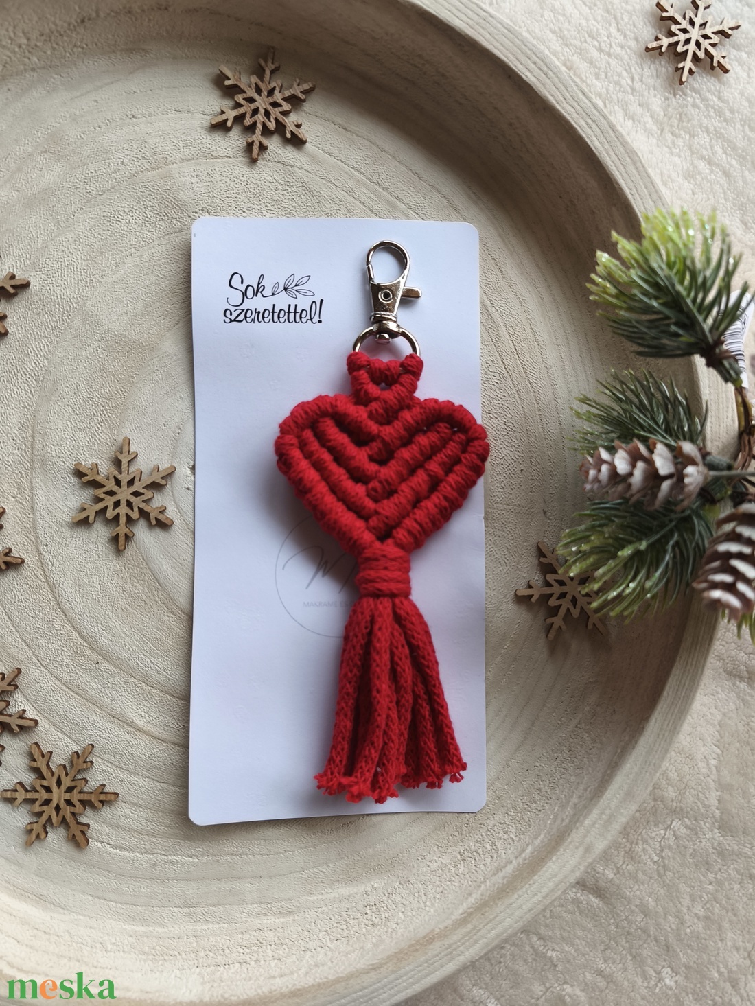Makramé szív kulcstartó - táska & tok - kulcstartó & táskadísz - kulcstartó - Meska.hu