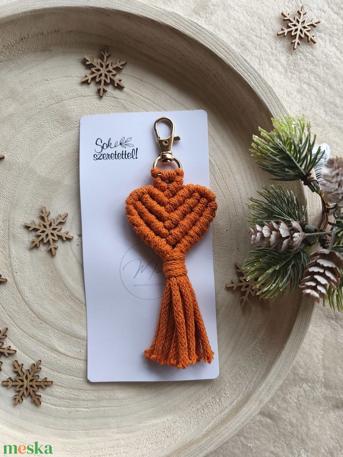 Makramé szív kulcstartó - táska & tok - kulcstartó & táskadísz - kulcstartó - Meska.hu