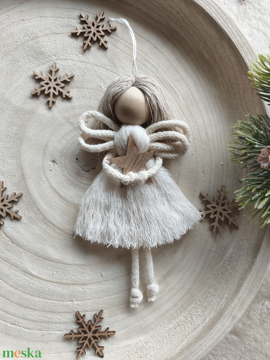 Makramé angyal csillaggal - karácsony - karácsonyi lakásdekoráció - karácsonyi lakásdíszek - Meska.hu