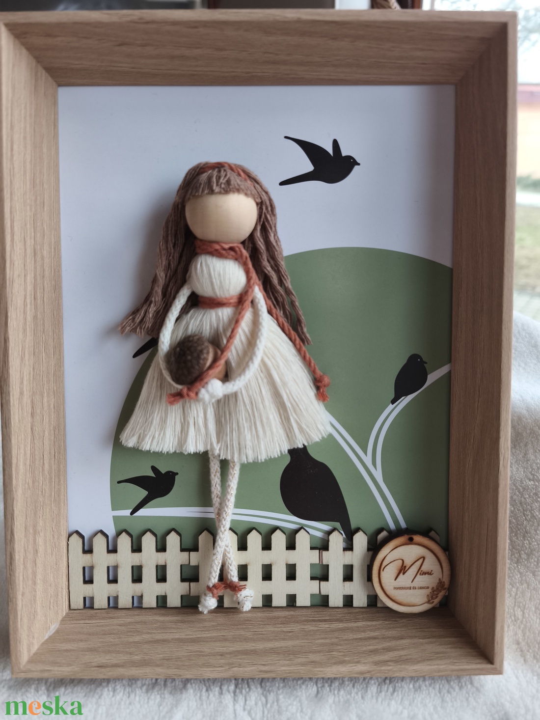 Makramé baba képkeretben - karácsony - karácsonyi lakásdekoráció - karácsonyi lakásdíszek - Meska.hu