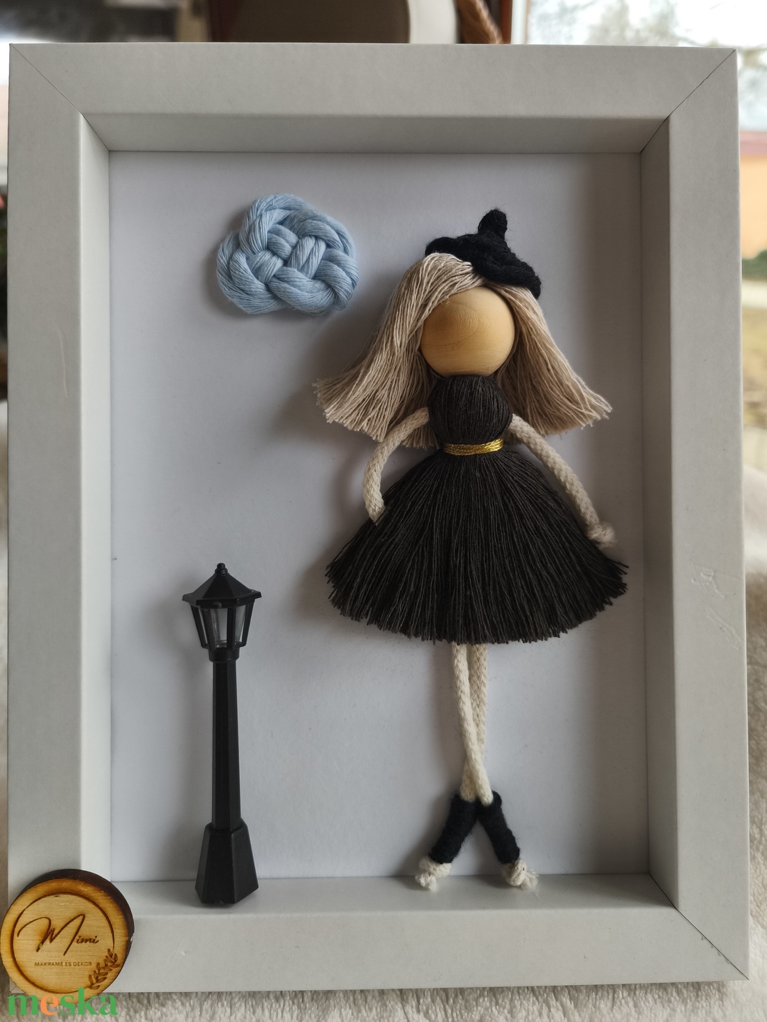 Makramé baba képkeretben - karácsony - karácsonyi lakásdekoráció - karácsonyi lakásdíszek - Meska.hu