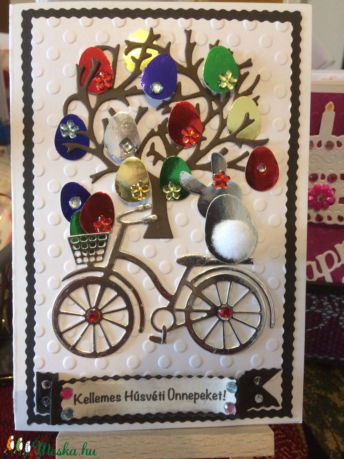 Húsvéti képeslap 10. tojás, bicikli, nyuszi, metál - - Meska.hu Húsvéti képeslap 10. tojás, bicikli, nyuszi, metál - - Meska.hu