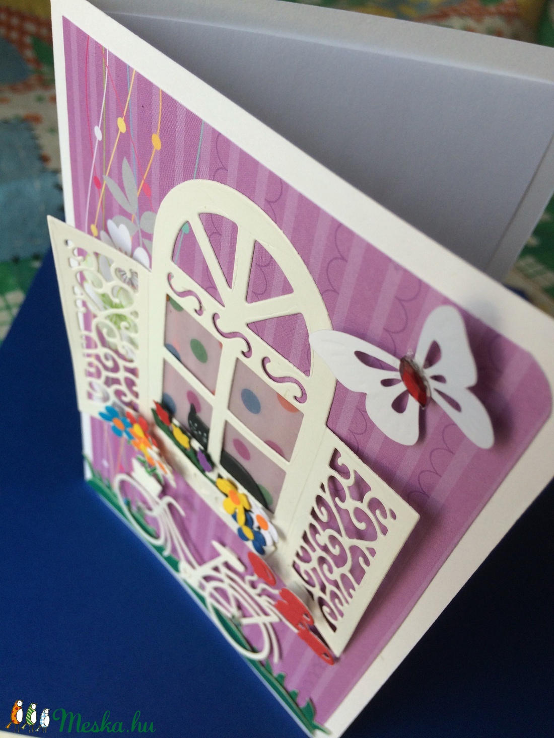 Anyáknapi,születésnapi,névnapi képeslap, bicikli, cica 3D, anyák napja, ablak -  - Meska.hu