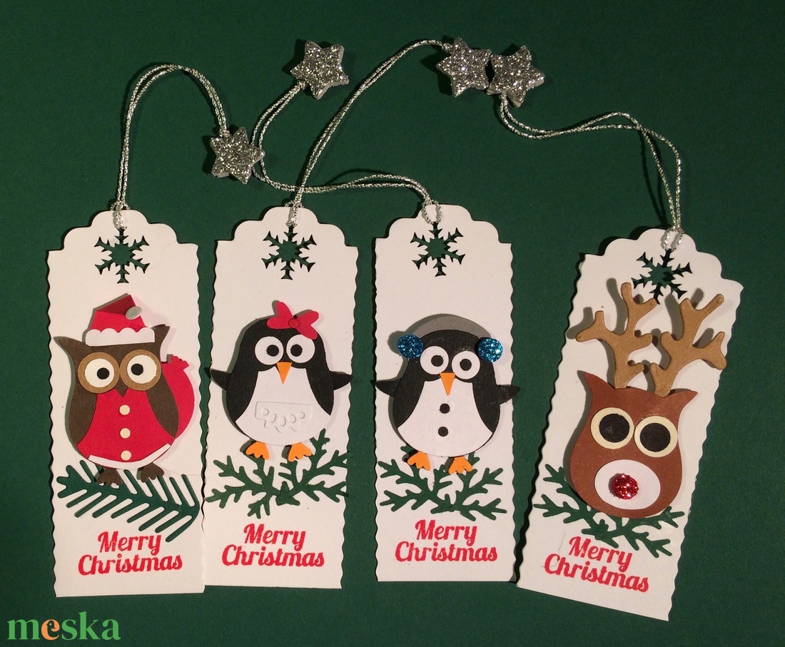 Karácsonyi könyvjelző, ajándékkísérő, bagoly, szarvas, pingvin, Karácsony, Advent, Mikulás -  - Meska.hu