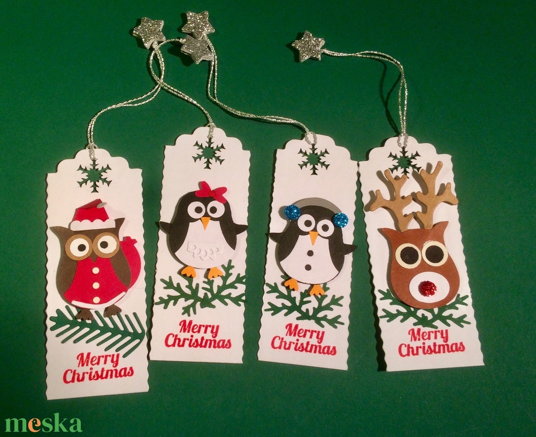 Karácsonyi könyvjelző, ajándékkísérő, bagoly, szarvas, pingvin, Karácsony, Advent, Mikulás -  - Meska.hu