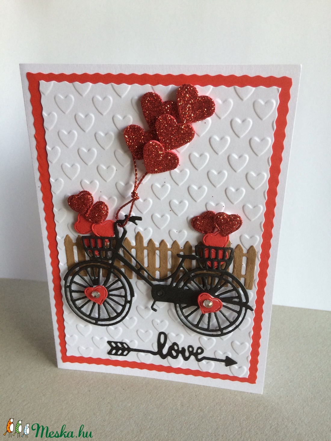 Szerelmes képeslap 8. bicikli, szív 3D Valentin nap, szerelem - otthon & lakás - papír írószer - képeslap & levélpapír - Meska.hu