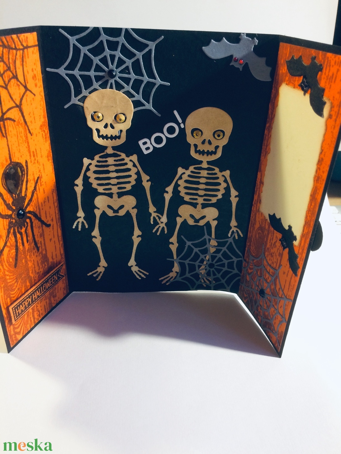 Halloween képeslap, szekrény, zár, csontváz, denevér, pók, pókháló, tök - otthon & életmód - dekoráció - halloween - halloweeni meghívó, képeslap, ajándékkísérő - Meska.hu