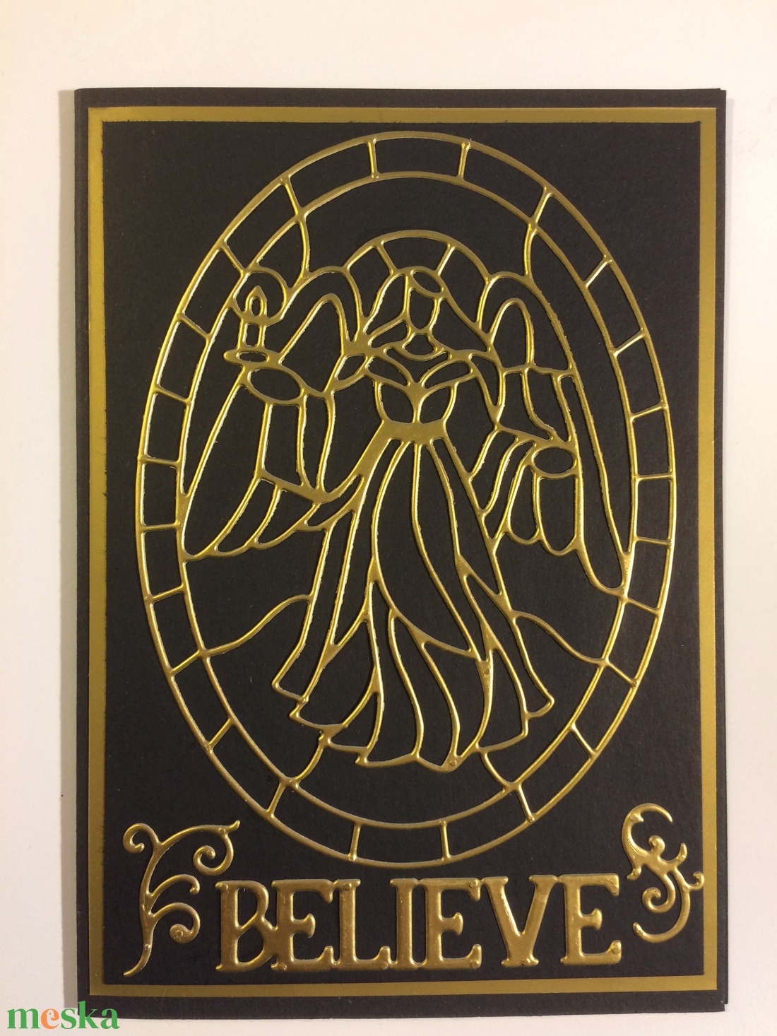 Arany angyal ,Karácsony, Advent, gyertya, őrangyal - karácsony - karácsonyi ajándékozás - karácsonyi képeslap, üdvözlőlap, ajándékkísérő - Meska.hu