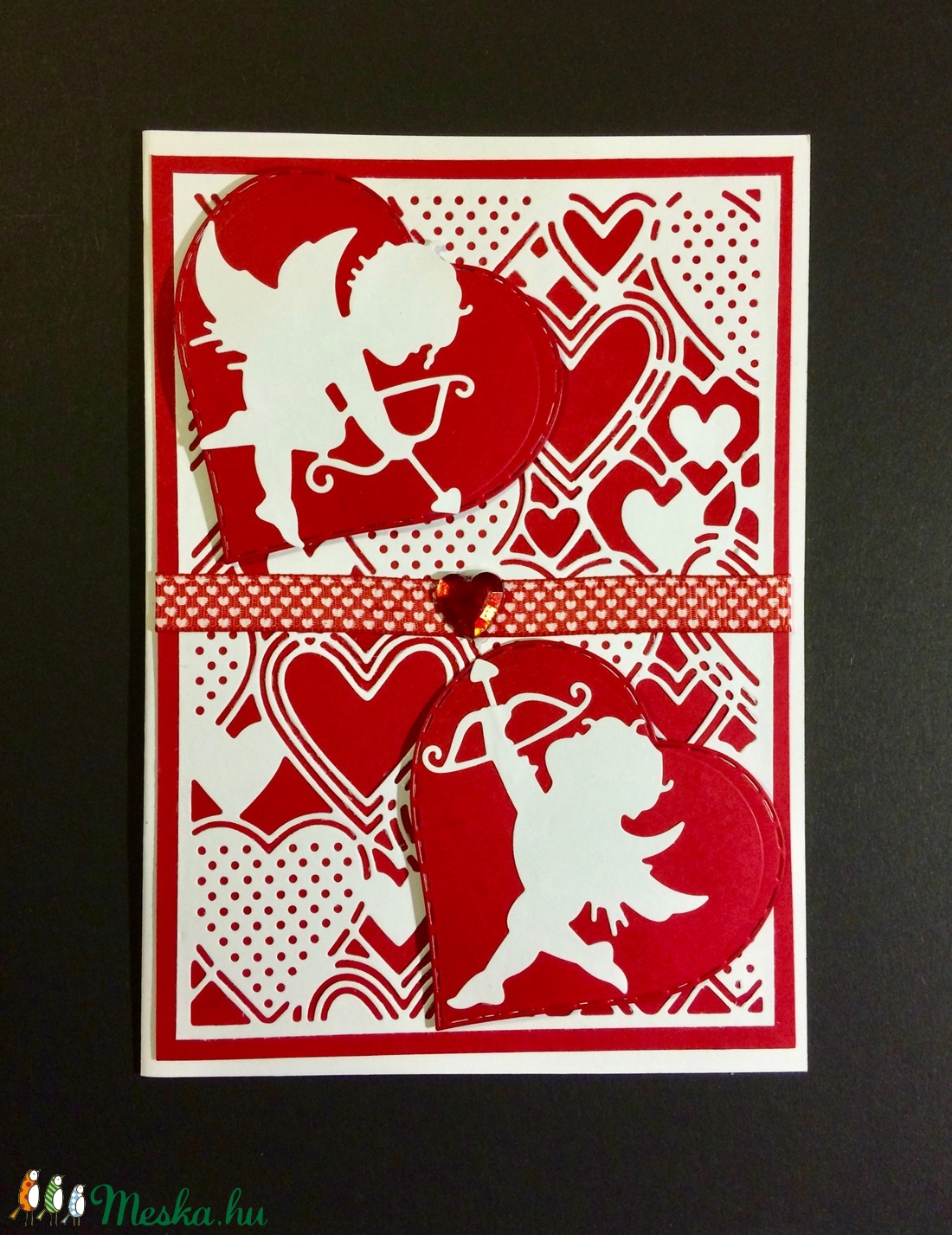 Ámor nyila szerelmes képeslap, Valentin nap, szerelem, Ámor, nyíl, szív, - otthon & életmód - papír, írószer - Meska.hu