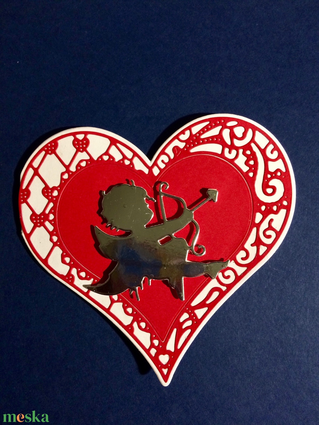 Ámor szív alakú szerelmes, Valentin napi képeslap, szerelem, Ámor nyila - otthon & életmód - papír, írószer - Meska.hu