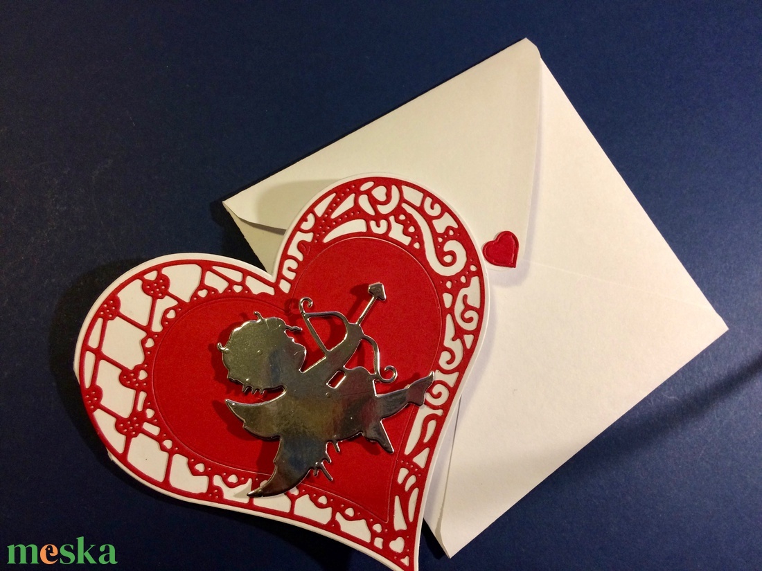 Ámor szív alakú szerelmes, Valentin napi képeslap, szerelem, Ámor nyila - otthon & életmód - papír, írószer - Meska.hu