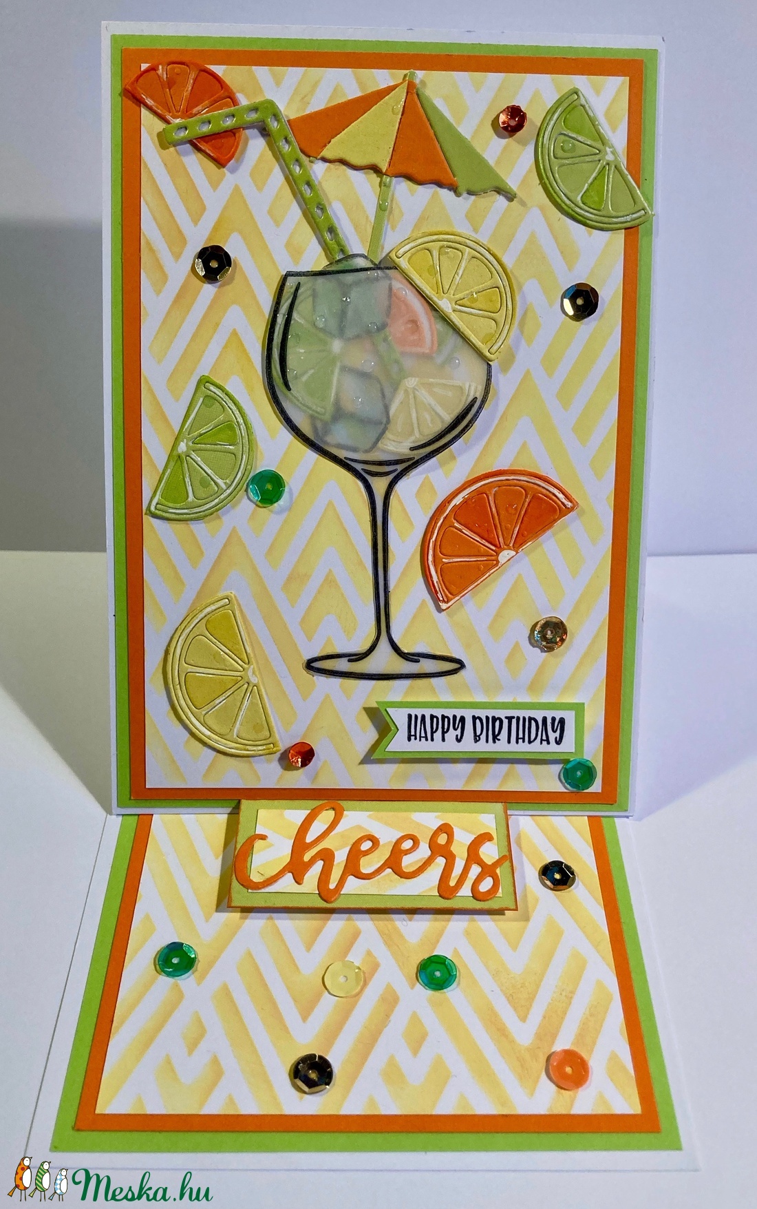 Koktél születésnapi képeslap, citrom, narancs, lime, jégkocka, nyár, meleg  - otthon & életmód - papír, írószer - Meska.hu