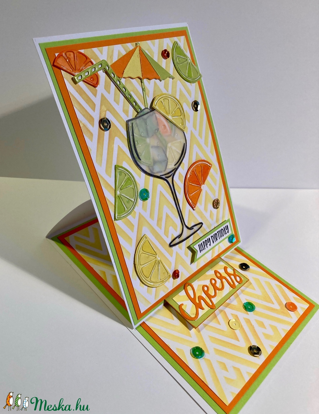 Koktél születésnapi képeslap, citrom, narancs, lime, jégkocka, nyár, meleg  - otthon & életmód - papír, írószer - Meska.hu