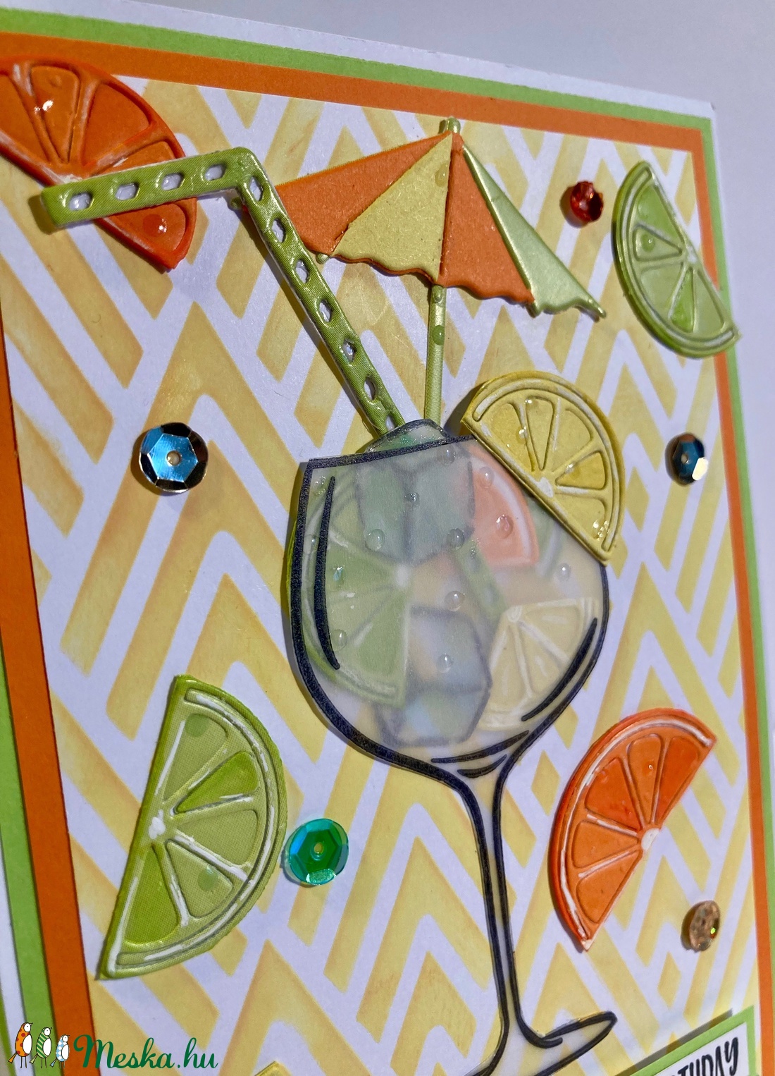 Koktél születésnapi képeslap, citrom, narancs, lime, jégkocka, nyár, meleg  - otthon & életmód - papír, írószer - Meska.hu