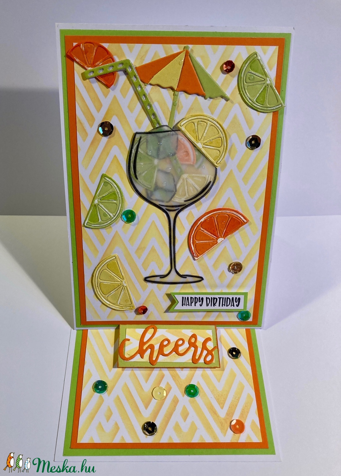 Koktél születésnapi képeslap, citrom, narancs, lime, jégkocka, nyár, meleg  - otthon & életmód - papír, írószer - Meska.hu