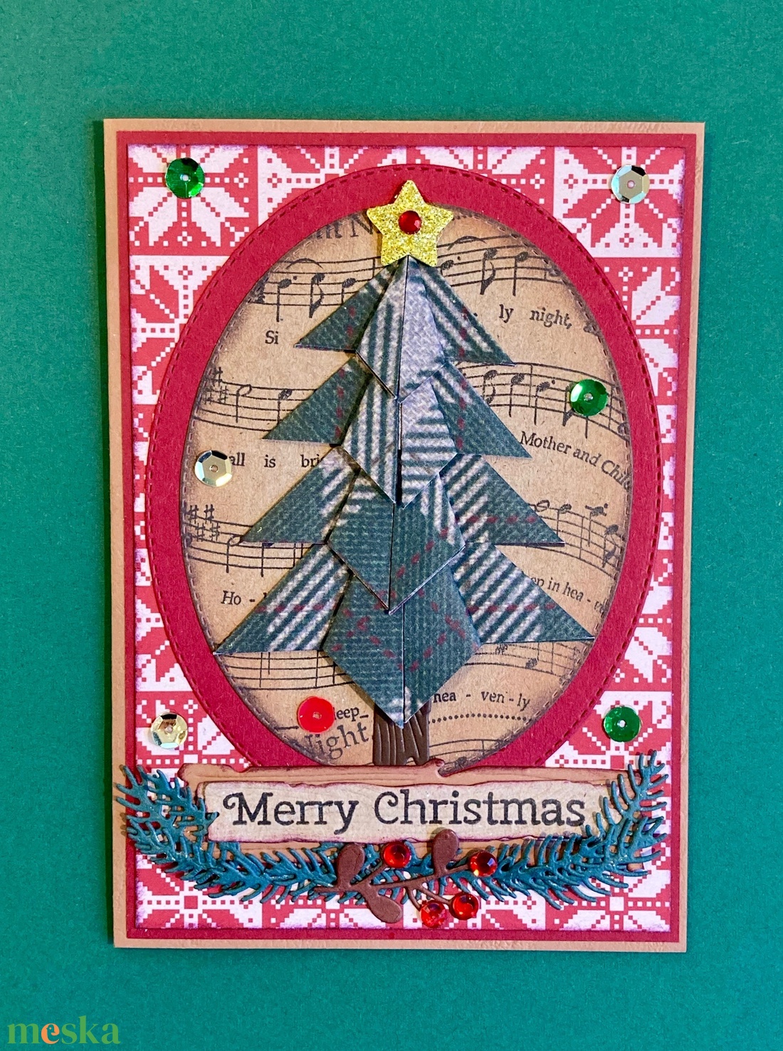 Karácsonyi képeslap origami karácsonyfával, Advent, Karácsony, Mikulás - karácsony - karácsonyi ajándékozás - karácsonyi képeslap, üdvözlőlap, ajándékkísérő - karácsonyi ajándékozás - Meska.hu