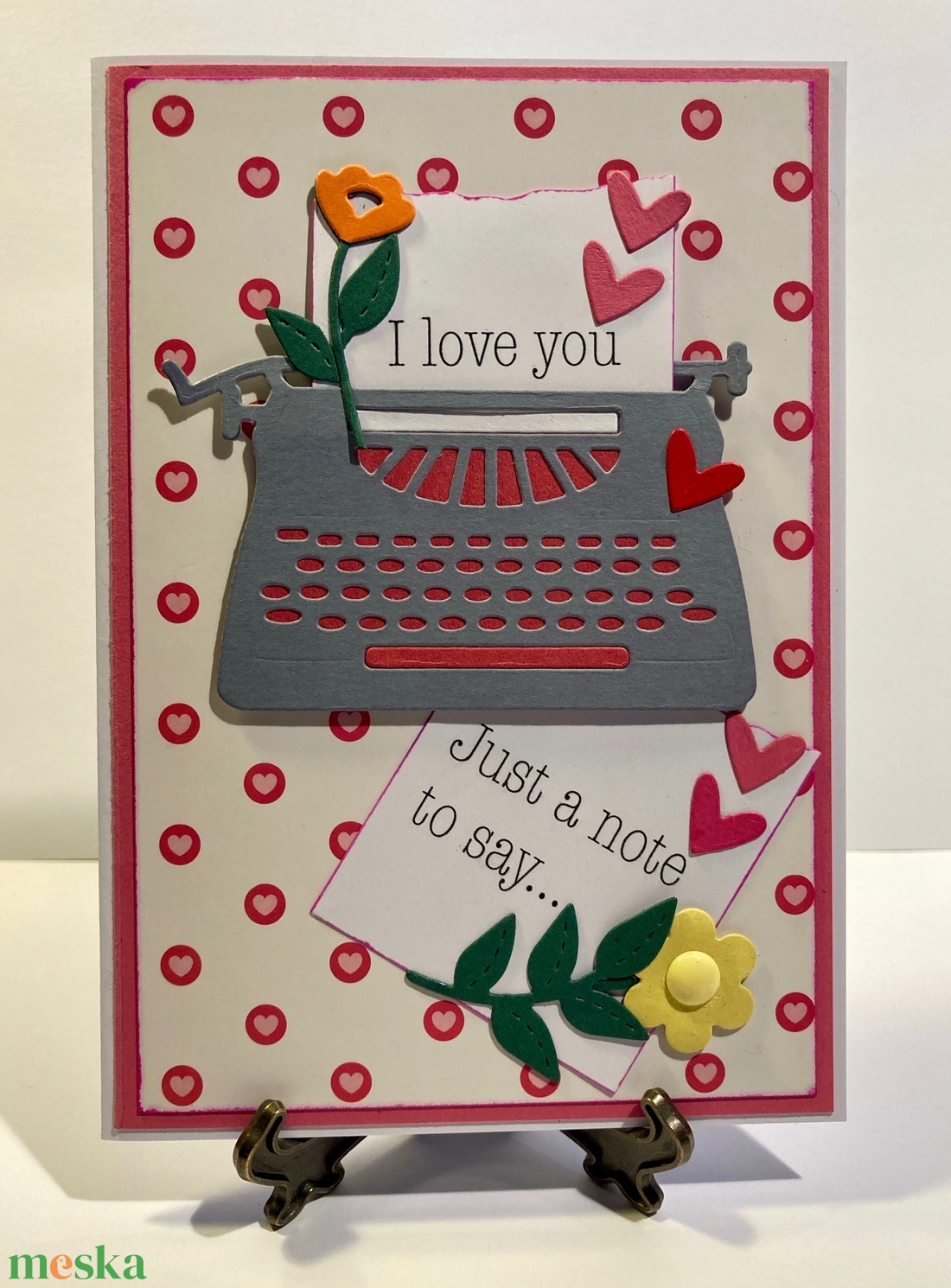 Szerelmes képeslap, Valentin nap,retró, írógép, virág, ajándékkísérő, szív - otthon & életmód - papír, írószer - Meska.hu