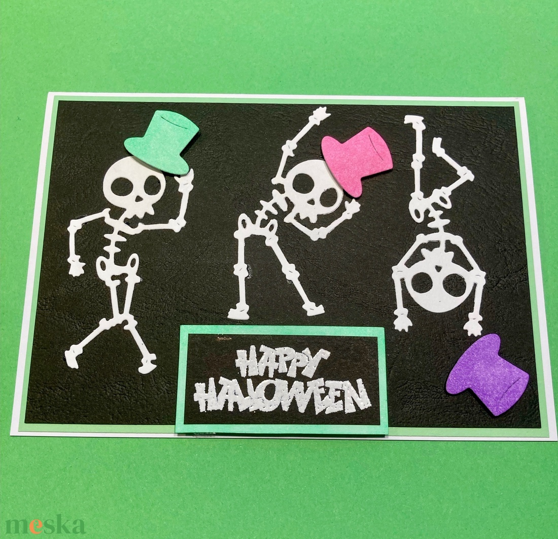 Halloween csontváz képeslap, csontvázak tánca - otthon & életmód - dekoráció - halloween - halloweeni meghívó, képeslap, ajándékkísérő - Meska.hu