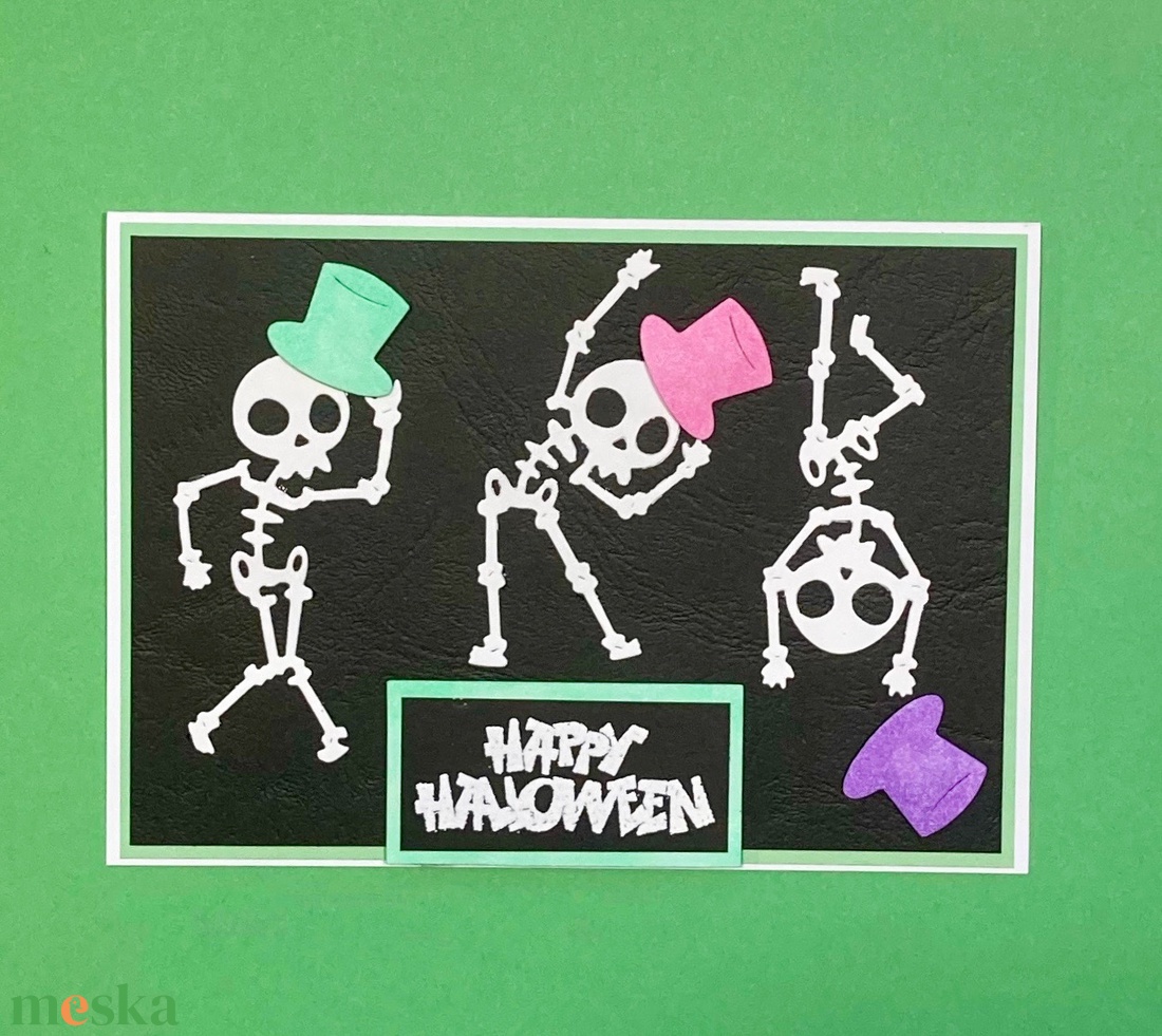 Halloween csontváz képeslap, csontvázak tánca - otthon & életmód - dekoráció - halloween - halloweeni meghívó, képeslap, ajándékkísérő - Meska.hu