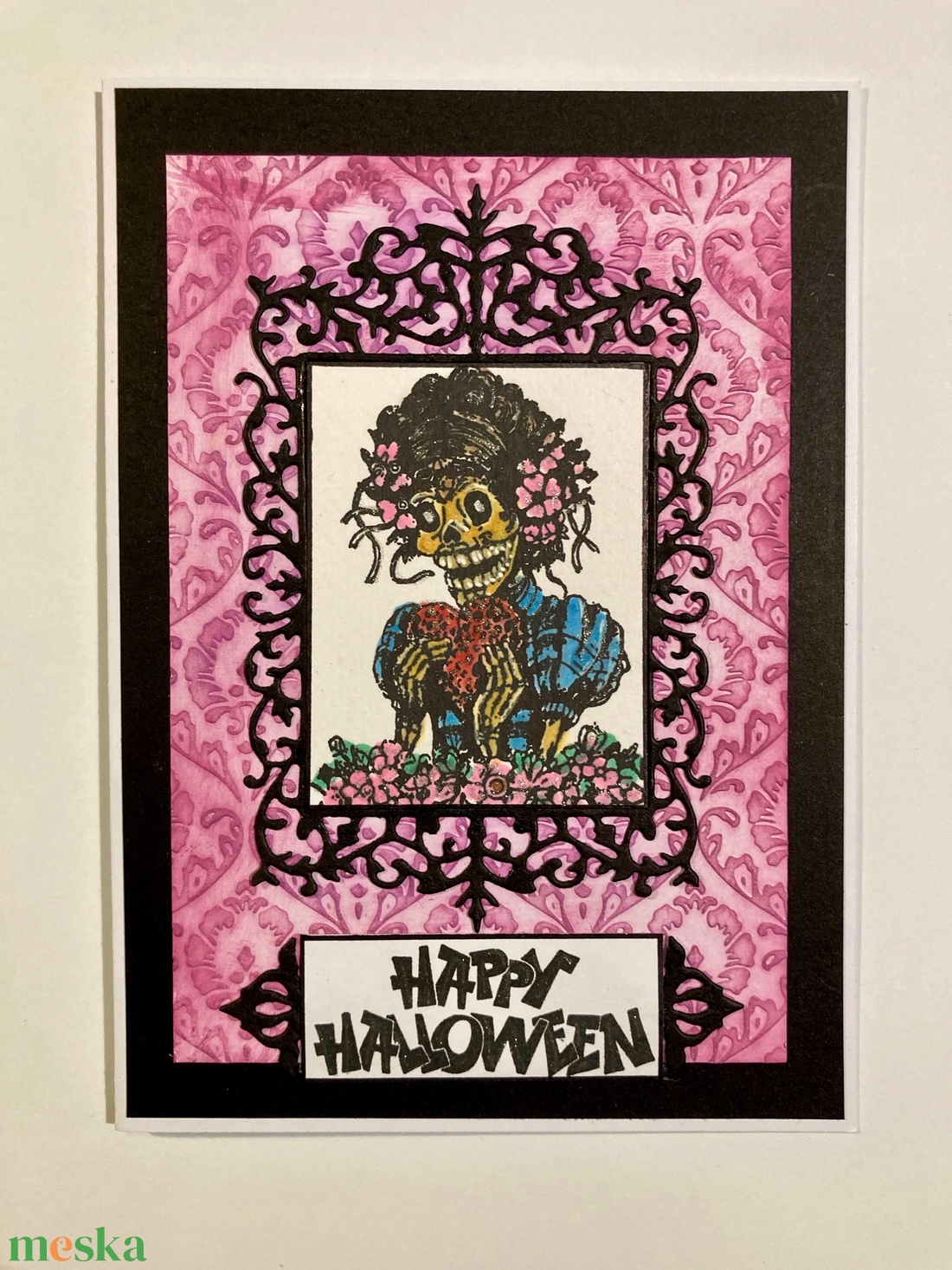 Halloween képeslap, Halottak napja, Mexikó, csontváz - otthon & életmód - dekoráció - halloween - halloweeni meghívó, képeslap, ajándékkísérő - Meska.hu