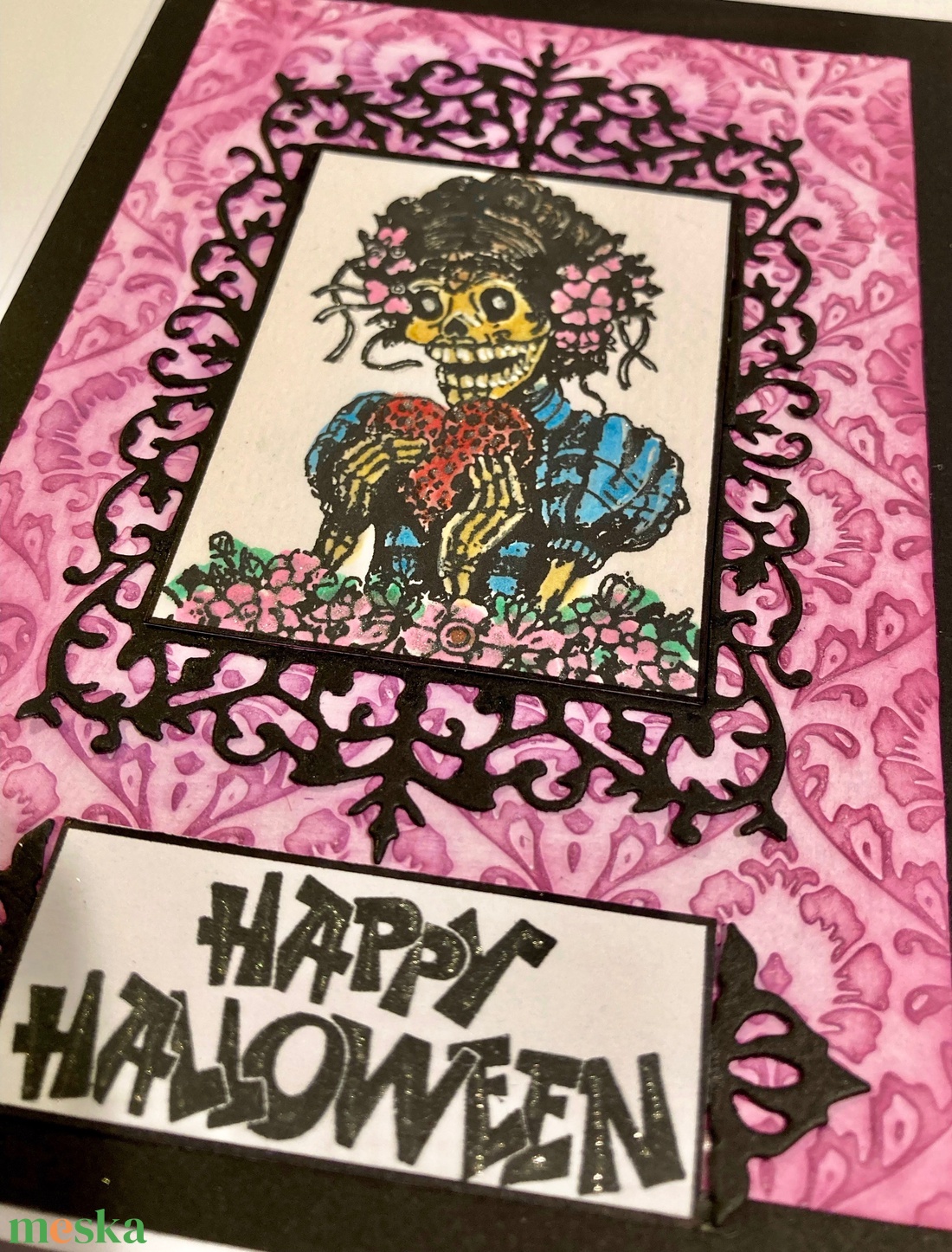 Halloween képeslap, Halottak napja, Mexikó, csontváz - otthon & életmód - dekoráció - halloween - halloweeni meghívó, képeslap, ajándékkísérő - Meska.hu