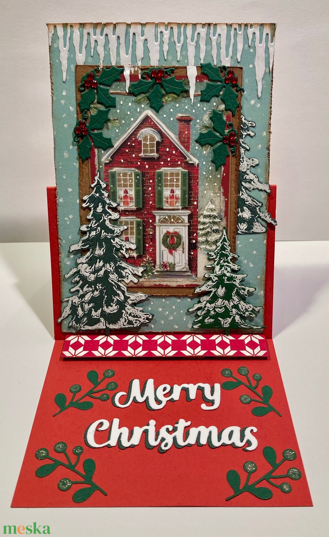 Karácsonyi képeslap,  Advent, Karácsony, magyal, fagyal - karácsony - karácsonyi ajándékozás - karácsonyi képeslap, üdvözlőlap, ajándékkísérő - Meska.hu