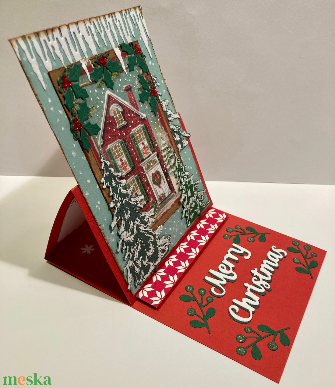 Karácsonyi képeslap,  Advent, Karácsony, magyal, fagyal - karácsony - karácsonyi ajándékozás - karácsonyi képeslap, üdvözlőlap, ajándékkísérő - Meska.hu