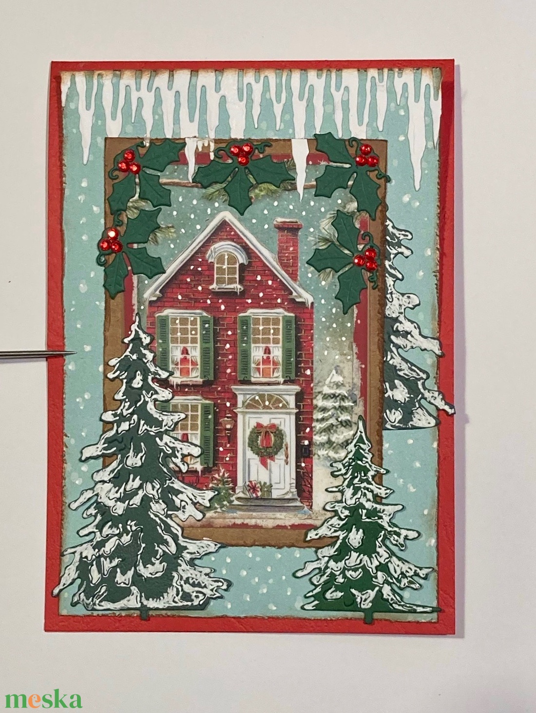 Karácsonyi képeslap,  Advent, Karácsony, magyal, fagyal - karácsony - karácsonyi ajándékozás - karácsonyi képeslap, üdvözlőlap, ajándékkísérő - Meska.hu