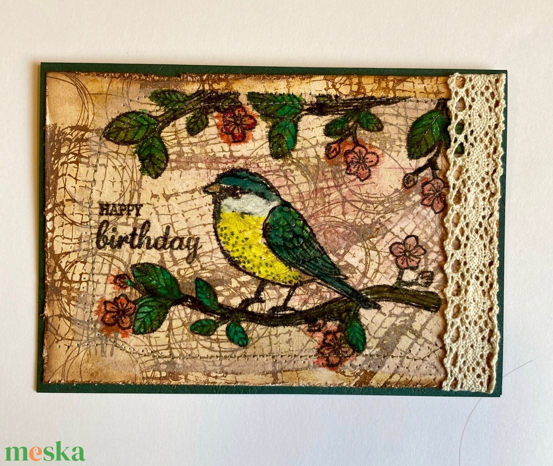 Születésnapi képeslap  madárral, virág - otthon & életmód - papír, írószer - Meska.hu