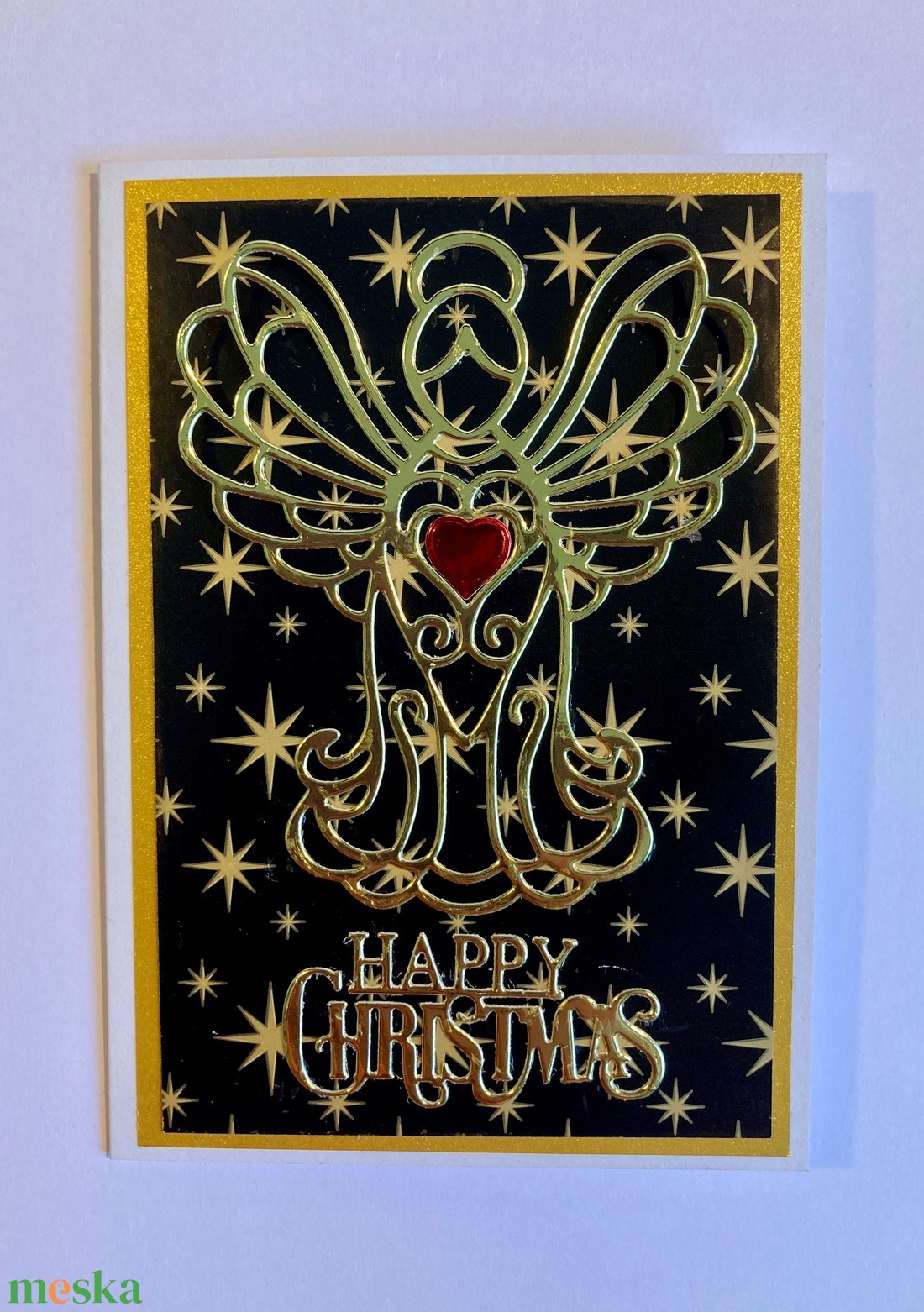 Arany angyal ,Karácsony, Advent, gyertya, őrangyal - karácsony - karácsonyi ajándékozás - karácsonyi képeslap, üdvözlőlap, ajándékkísérő - Meska.hu