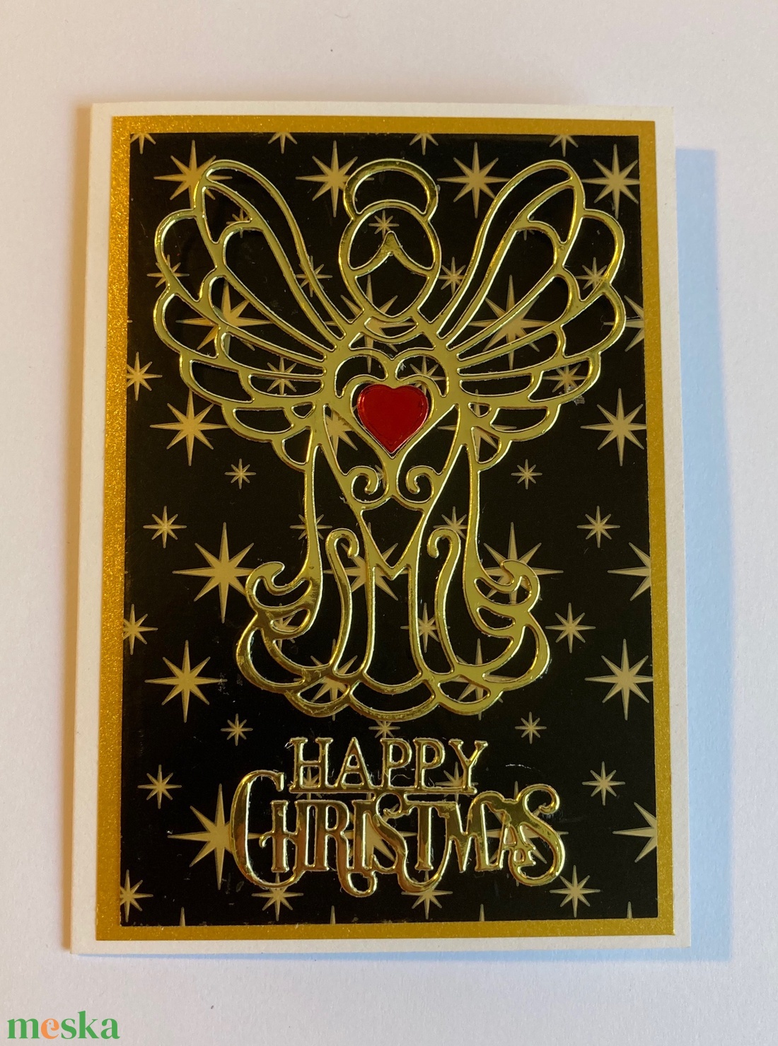 Arany angyal ,Karácsony, Advent, gyertya, őrangyal - karácsony - karácsonyi ajándékozás - karácsonyi képeslap, üdvözlőlap, ajándékkísérő - Meska.hu