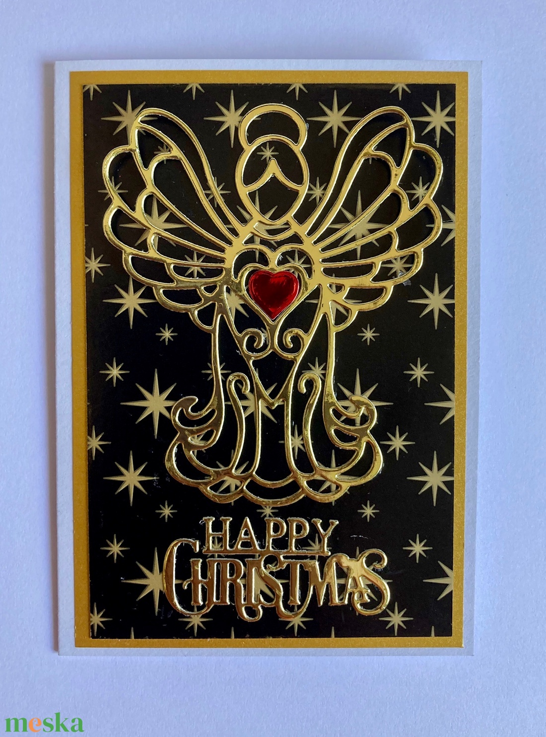 Arany angyal ,Karácsony, Advent, gyertya, őrangyal - karácsony - karácsonyi ajándékozás - karácsonyi képeslap, üdvözlőlap, ajándékkísérő - Meska.hu