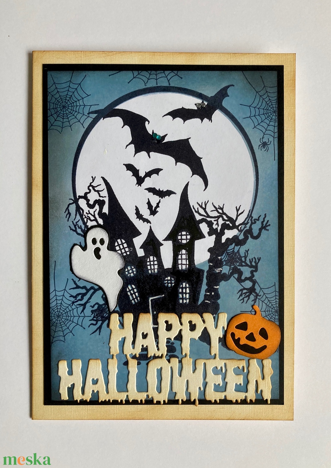 Halloween Kísértetház képeslap, denevér,  kísértet - otthon & életmód - dekoráció - halloween - halloweeni meghívó, képeslap, ajándékkísérő - Meska.hu