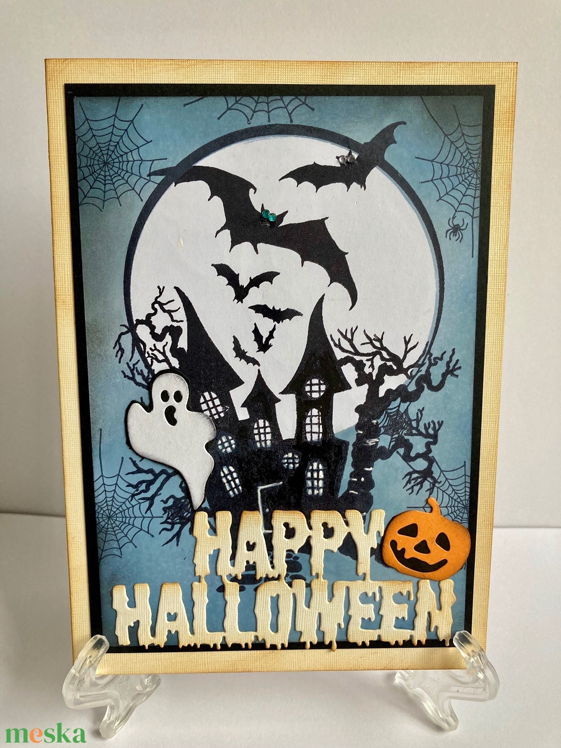 Halloween Kísértetház képeslap, denevér,  kísértet - otthon & életmód - dekoráció - halloween - halloweeni meghívó, képeslap, ajándékkísérő - Meska.hu