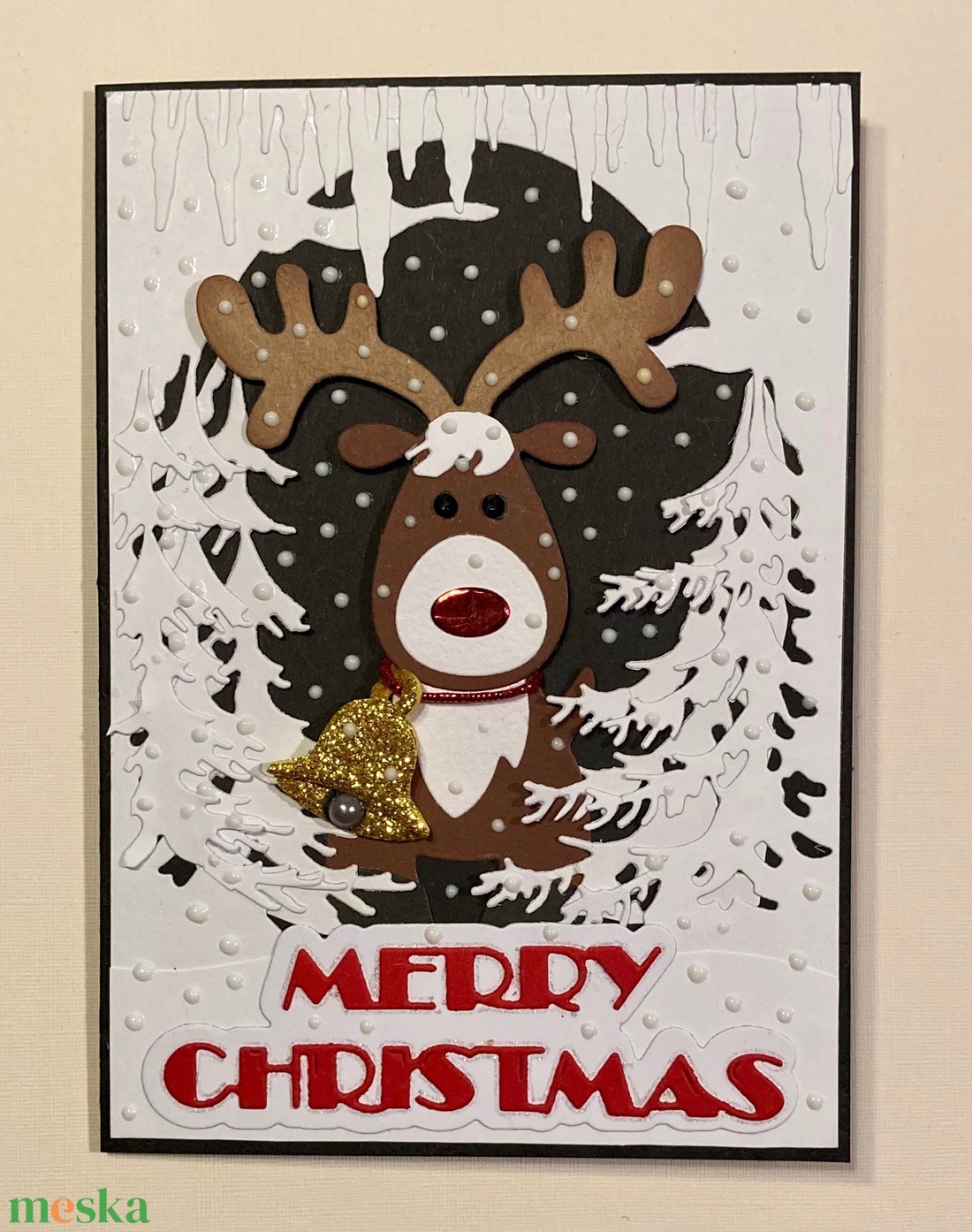 Karácsonyi képeslap, Rudolf a rénszarvas, ajándékkísérő - karácsony - karácsonyi ajándékozás - karácsonyi képeslap, üdvözlőlap, ajándékkísérő - Meska.hu
