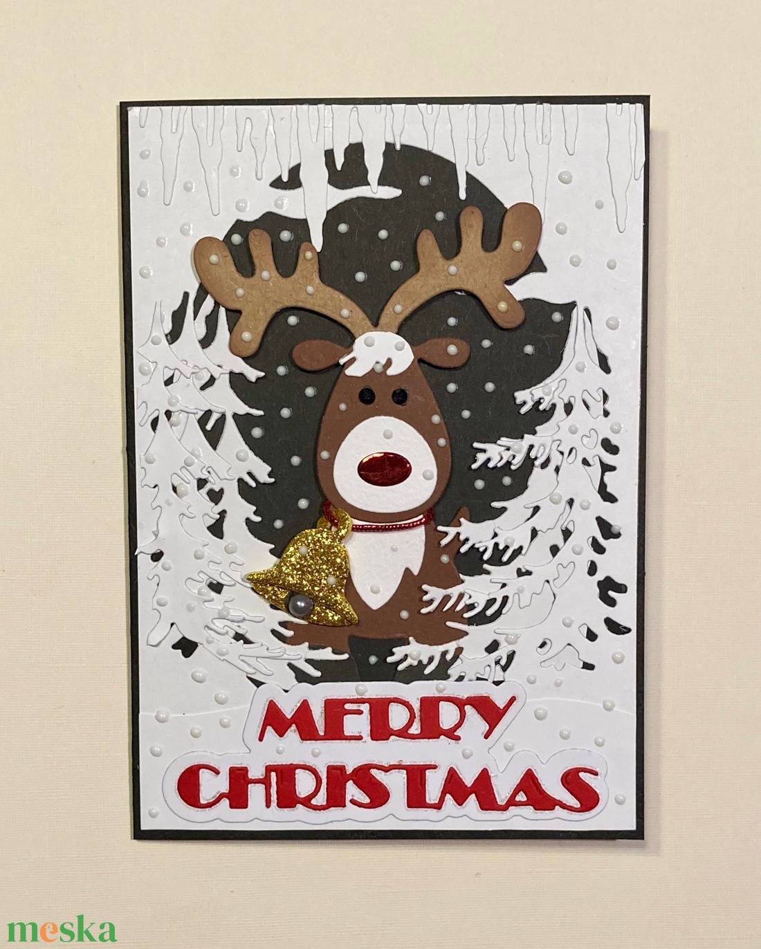 Karácsonyi képeslap, Rudolf a rénszarvas, ajándékkísérő - karácsony - karácsonyi ajándékozás - karácsonyi képeslap, üdvözlőlap, ajándékkísérő - Meska.hu