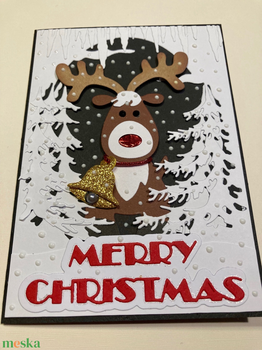 Karácsonyi képeslap, Rudolf a rénszarvas, ajándékkísérő - karácsony - karácsonyi ajándékozás - karácsonyi képeslap, üdvözlőlap, ajándékkísérő - Meska.hu