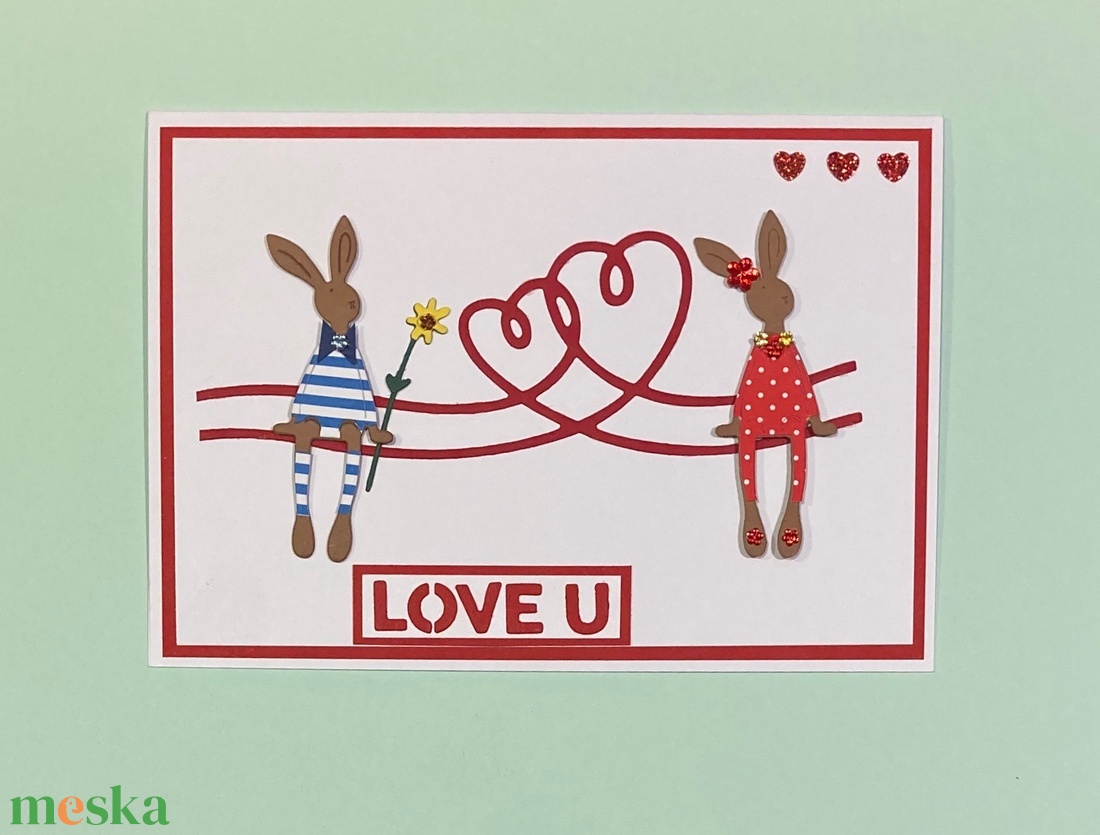  Valentin napi nyuszis képeslap, ajándékkísérő - otthon & életmód - papír, írószer - Meska.hu