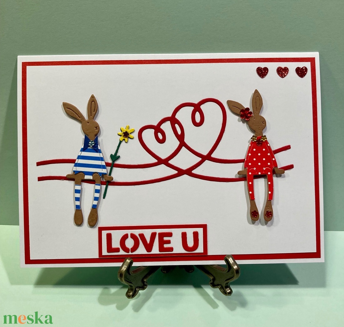  Valentin napi nyuszis képeslap, ajándékkísérő - otthon & életmód - papír, írószer - Meska.hu