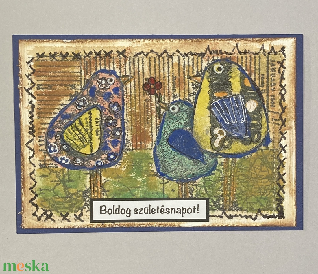 Születésnapi, névnapi képeslap 3 madárral - otthon & életmód - papír, írószer - ajándékozás kellékei - képeslap, üdvözlőlap - Meska.hu