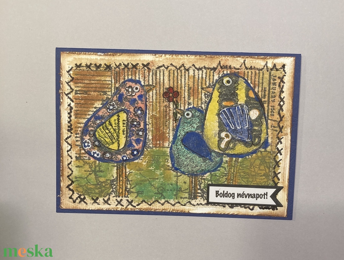 Születésnapi, névnapi képeslap 3 madárral - otthon & életmód - papír, írószer - ajándékozás kellékei - képeslap, üdvözlőlap - Meska.hu