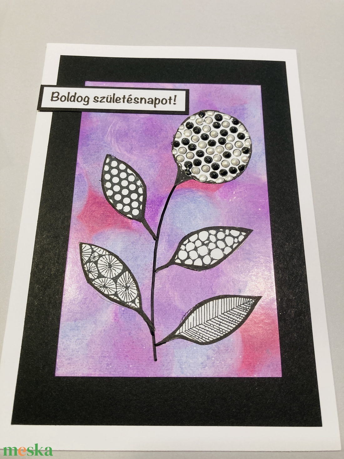 Virág, absztrakt születésnapi, névnapi képeslap - otthon & életmód - papír, írószer - ajándékozás kellékei - képeslap, üdvözlőlap - Meska.hu