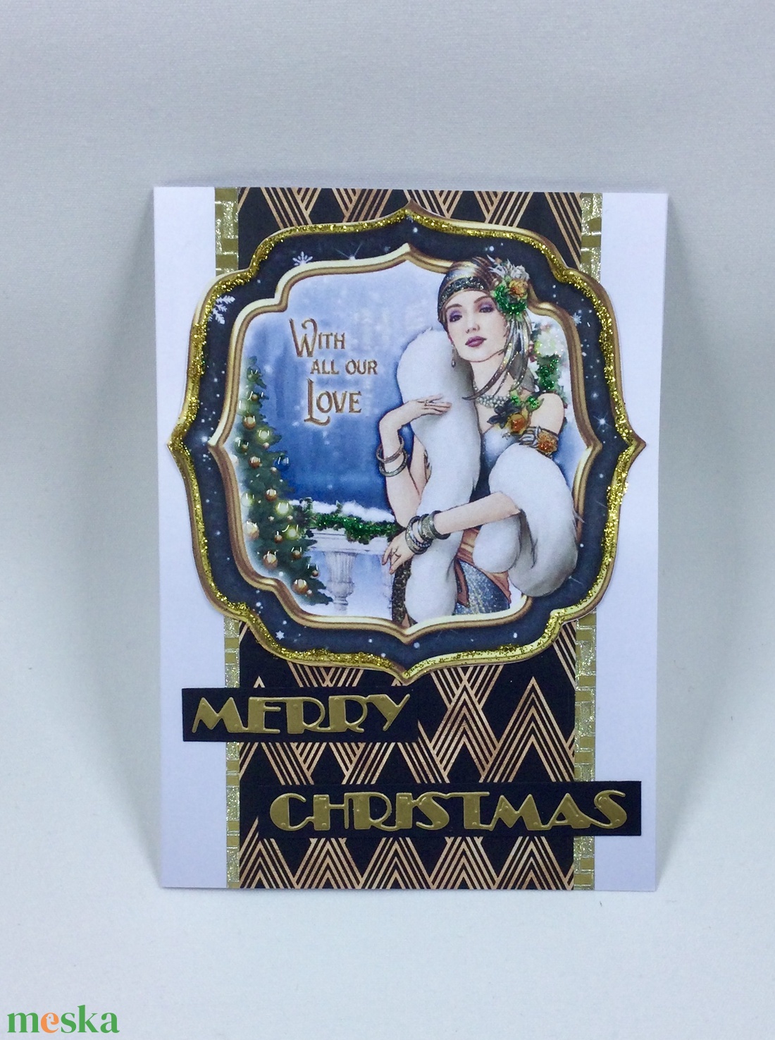 Art Deco karácsonyi képeslap, üdvözlőlap, ajándékkísérő - karácsony - karácsonyi ajándékozás - karácsonyi képeslap, üdvözlőlap, ajándékkísérő - Meska.hu